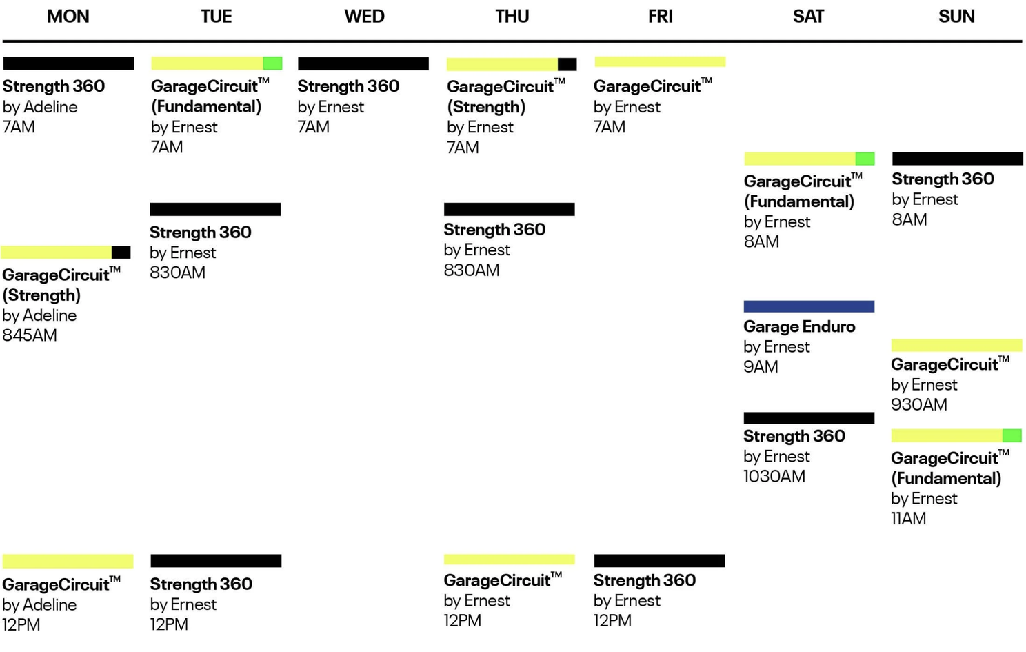RE30 Class Schedule — GarageCircuit, Strength 360, Garage Enduro